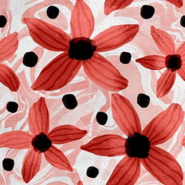 Royal Samt Stoff Polyester Zum Nähen - Motiv Blumen mit schwarzen Punkten