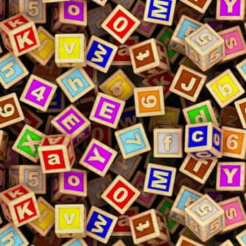 Royal Samt Stoff Polyester Zum Nähen - Motiv Holzblöcke mit dem Alphabet