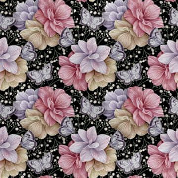 Royal Samt Stoff Polyester Zum Nähen - Motiv Blumen und Schmetterlinge 2