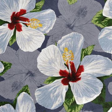 Royal Samt Stoff Polyester Zum Nähen - Motiv weiße Hibiskusblüten