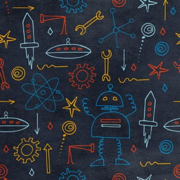 Royal Samt Stoff Polyester Zum Nähen - Motiv Roboter UFO