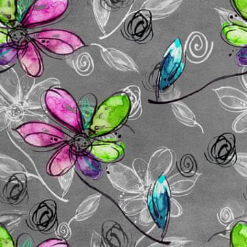 Royal Samt Stoff Polyester Zum Nähen - Motiv Blumen auf grauem