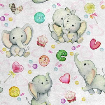 Royal Samt Stoff Polyester Zum Nähen - Motiv Elefant und Süßigkeiten