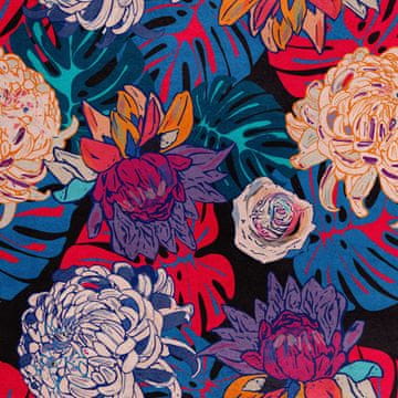 Royal Samt Stoff Polyester Zum Nähen - Motiv Pfingstrose Rose Monstera