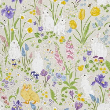 VANJSKI DEKOSTOFFE OXFORD - Motiv Hasen und Enten in Blumen
