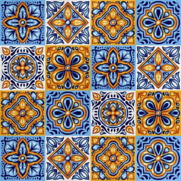Royal Samt Stoff Polyester Zum Nähen - Motiv mexikanische Talavera 4