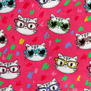 Royal Samt Stoff Polyester Zum Nähen - Motiv Kätzchen mit Brille auf rosa