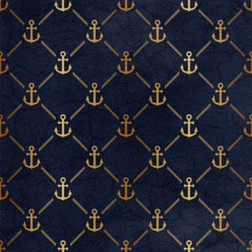 Royal Samt Stoff Polyester Zum Nähen - Motiv goldene Anker
