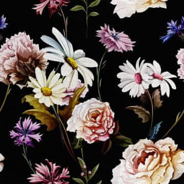 Royal Samt Stoff Polyester Zum Nähen - Motiv Kamille und Pfingstrosen