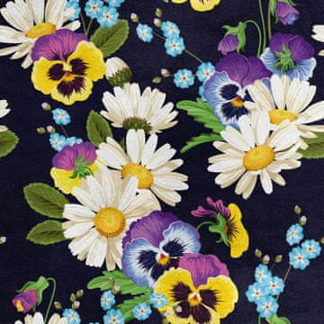 Royal Samt Stoff Polyester Zum Nähen - Motiv Stiefmütterchen und Kamille