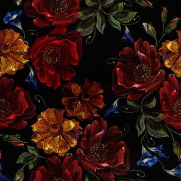 Royal Samt Stoff Polyester Zum Nähen - Motiv gestickte Rosen