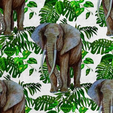 Royal Samt Stoff Polyester Zum Nähen - Motiv Elefant in den Blättern