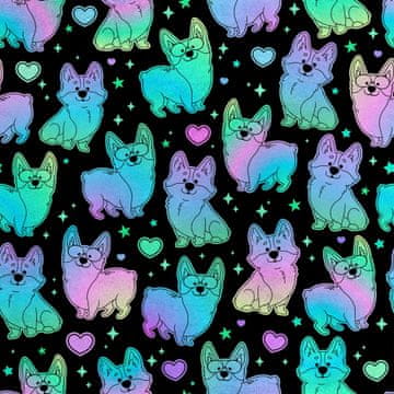 Royal Samt Stoff Polyester Zum Nähen - Motiv holografische Corgi-Hunde