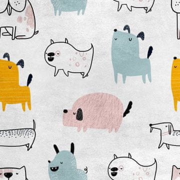 Royal Samt Stoff Polyester Zum Nähen - Motiv pastellfarbene Hunde