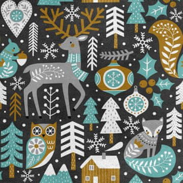 Royal Samt Stoff Polyester Zum Nähen - Motiv Waldtiere im Winter