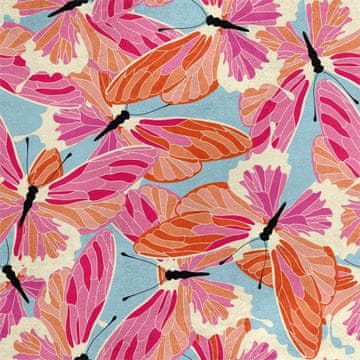 Royal Samt Stoff Polyester Zum Nähen - Motiv roza-narančasta Schmetterlinge