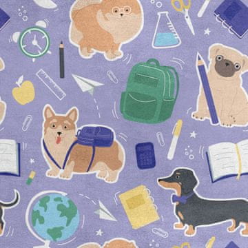 Royal Samt Stoff Polyester Zum Nähen - Motiv Schulmaterial und Hunde 2
