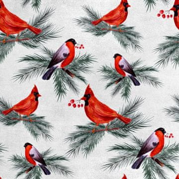 Royal Samt Stoff Polyester Zum Nähen - Motiv Gimpel und Kardinal