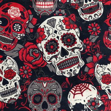 Royal Samt Stoff Polyester Zum Nähen - Motiv Schädel mit Blumenmuster