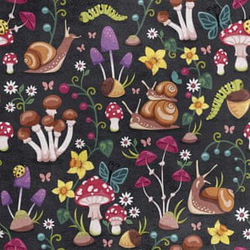 Royal Samt Stoff Polyester Zum Nähen - Motiv Pilze und Schnecke