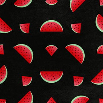 Royal Samt Stoff Polyester Zum Nähen - Motiv Wassermelone auf schwarzem