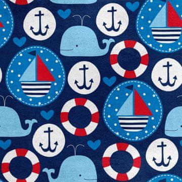 Royal Samt Stoff Polyester Zum Nähen - Motiv Segelboote, Wale