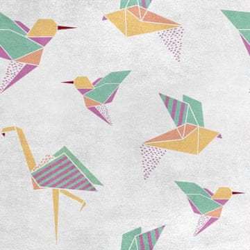 Royal Samt Stoff Polyester Zum Nähen - Motiv Origami-Vögel