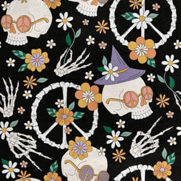 Royal Samt Stoff Polyester Zum Nähen - Motiv Hippie-Knochen und Blumen