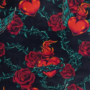 Royal Samt Stoff Polyester Zum Nähen - Motiv Herzen Rosen Stacheldraht