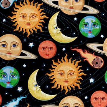 Royal Samt Stoff Polyester Zum Nähen - Motiv Planeten und Sterne