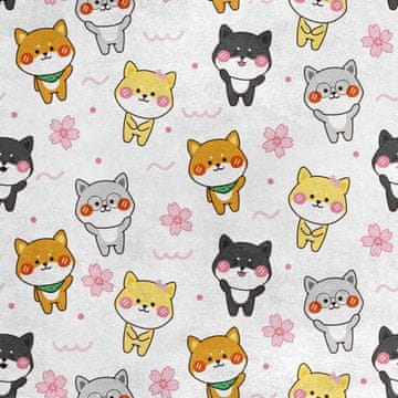 Royal Samt Stoff Polyester Zum Nähen - Motiv shiba inu hunde mit blume