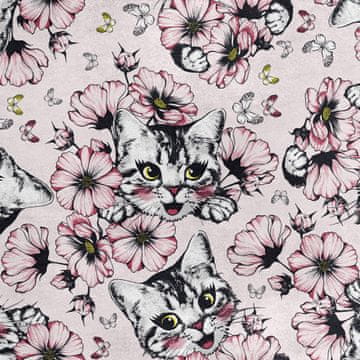 Royal Samt Stoff Polyester Zum Nähen - Motiv Blumen mit einer Katze