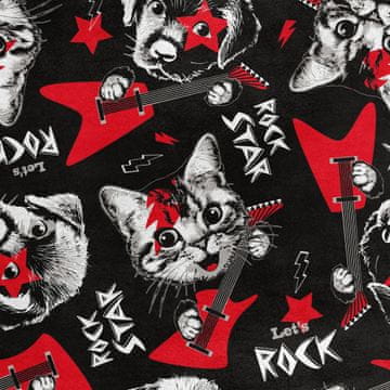 Royal Samt Stoff Polyester Zum Nähen - Motiv Katze und Hund Rock Star