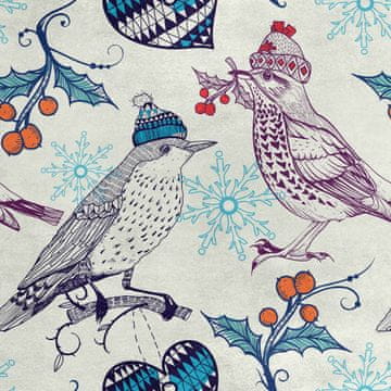 Royal Samt Stoff Polyester Zum Nähen - Motiv Vögel im Winter