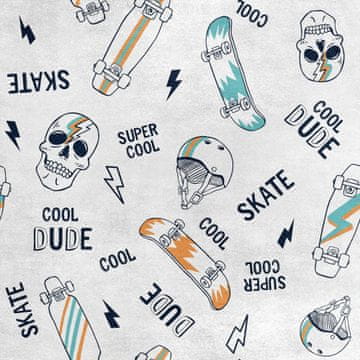 Royal Samt Stoff Polyester Zum Nähen - Motiv Schädel und Skateboards