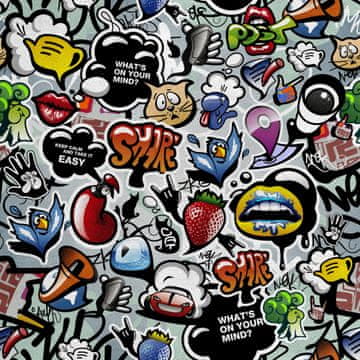 Royal Samt Stoff Polyester Zum Nähen - Motiv Graffiti - soziale Medien
