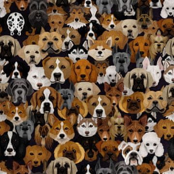 Royal Samt Stoff Polyester Zum Nähen - Motiv Hunde verschiedener Rassen