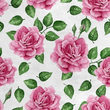 Royal Samt Stoff Polyester Zum Nähen - Motiv rosa Rosen und grüne Blätter