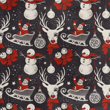 Royal Samt Stoff Polyester Zum Nähen - Motiv Winter Weihnachten Schlitten Schneemänner