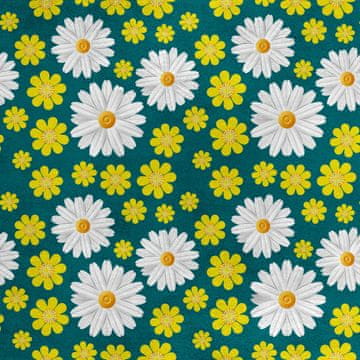 Royal Samt Stoff Polyester Zum Nähen - Motiv Kamille und gelbe Blüten