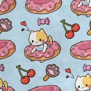 Royal Samt Stoff Polyester Zum Nähen - Motiv Kätzchen in einem Donut