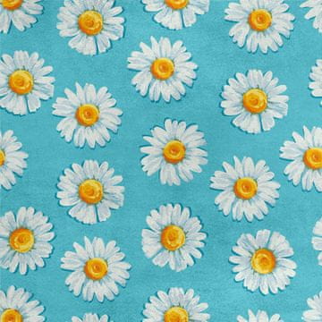Royal Samt Stoff Polyester Zum Nähen - Motiv gemalte Gänseblümchen auf blauem