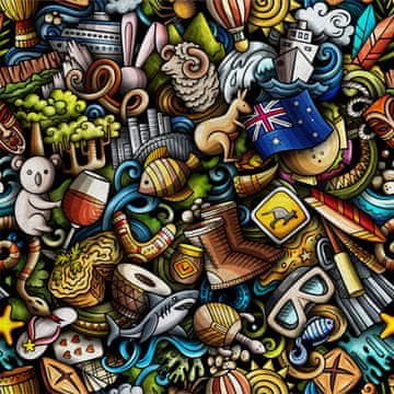Royal Samt Stoff Polyester Zum Nähen - Motiv Objekte der australischen Kultur
