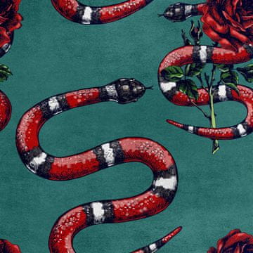 Royal Samt Stoff Polyester Zum Nähen - Motiv Schlange und Rose
