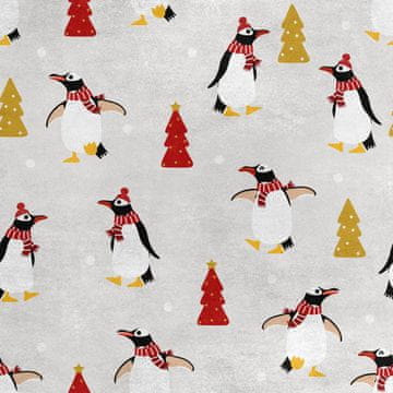Royal Samt Stoff Polyester Zum Nähen - Motiv Pinguine Weihnachtsbäume