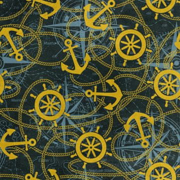 Royal Samt Stoff Polyester Zum Nähen - Motiv gelbe Anker und Ruder