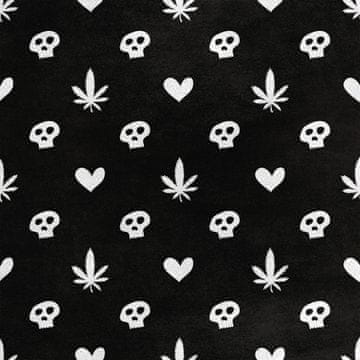 Royal Samt Stoff Polyester Zum Nähen - Motiv Schädel Herz Marihuana