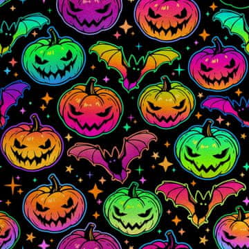 Royal Samt Stoff Polyester Zum Nähen - Motiv Halloween Kürbis Fledermaus