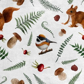 Royal Samt Stoff Polyester Zum Nähen - Motiv Eichhörnchen und Vogel