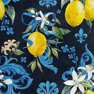 Royal Samt Stoff Polyester Zum Nähen - Motiv Zitronen mit Blumen